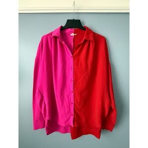 Women's JODIFL Button shirt Colorful Bright Red Pink Size Medium Loose Oversized